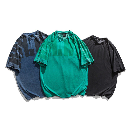 Camiseta Retro Japonesa Manga Corta Hombre Cuello Redondo Suelta