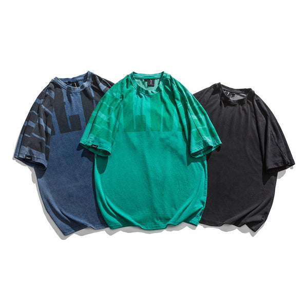 Camiseta Retro Japonesa Manga Corta Hombre Cuello Redondo Suelta