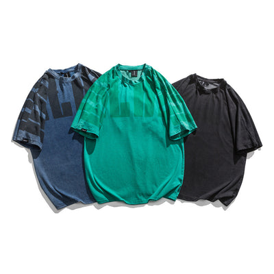 Camiseta Retro Japonesa Manga Corta Hombre Cuello Redondo Suelta
