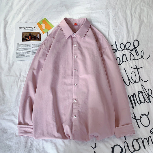 Camisa Holgada de Algodón Lavado Estilo Hong Kong Manga Larga Color Sólido - Image 13