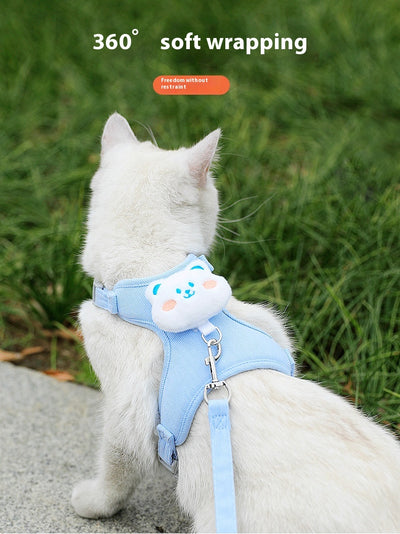 Pink corduroy pet harness and leash set with a white plush rabbit design, shown with a size chart. - Image 12