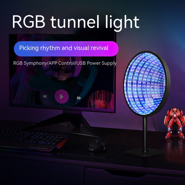 Espejo LED Multicolor con Efecto Túnel 3D y Luz Ambiental