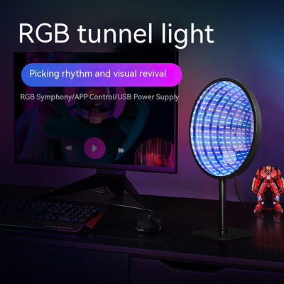 Espejo LED Multicolor con Efecto Túnel 3D y Luz Ambiental