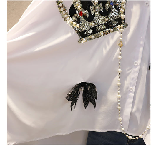 Blusa Asimétrica con Parches de Lentejuelas - Manga Corta - Image 12