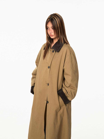 Abrigo Trench Casual Holgado con Contraste de Colores y Solapas - Image 3