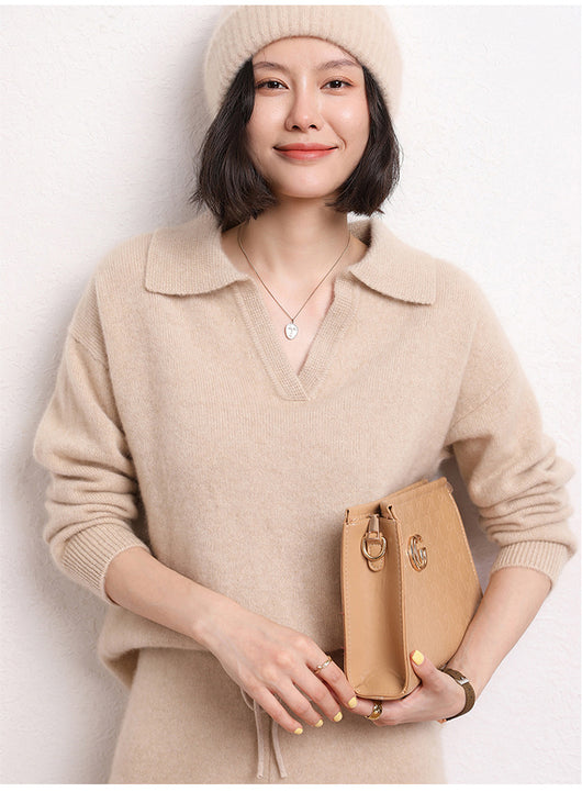 Suéter Polo Cashmere Suelto de Manga Corta para Mujer - Image 15