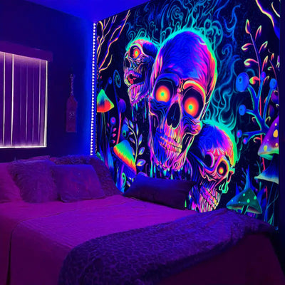 Tapiz Calavera Fluorescente Reactivo a Luz Negra UV - Image 9