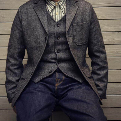 Blazer Retro Estadounidense Otoño-Invierno en Lana, Ajuste Slim Casual