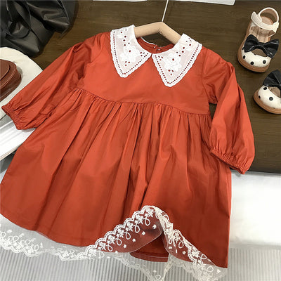 Vestido Infantil Elegante con Cuello de Encaje - Image 3