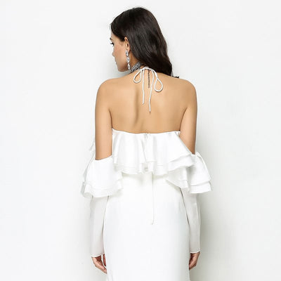 Blusa Casual de Manga Larga con Volantes y Escote Halter - Image 10