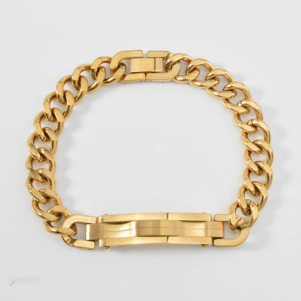 Pulsera de Oro para Hombre con Placa Curva y Diseño de Malla - Brazalete Hip-hop Elegante