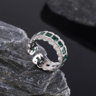 Anillo de Plata 925 con Borde de Encaje y Circón Verde para Mujer - Image 3