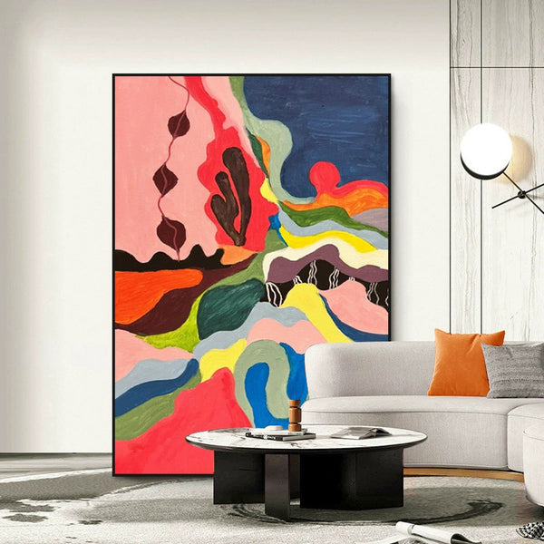 Cuadro Abstracto Colorido Pintura al Óleo Hecha a Mano para Sala de Estar