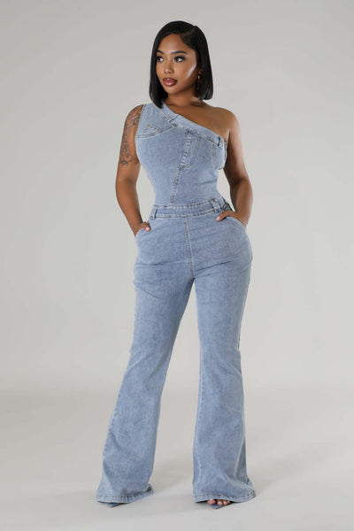 Jumpsuit Denim Ajustado con Hombros Caídos y Cintura Ceñida - Image 30