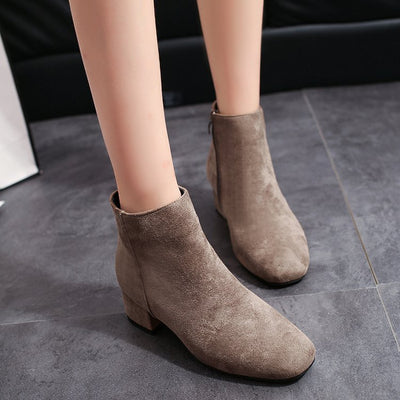 Botas Cortas Martin Estilo Coreano Tacón Grueso Gamuza para Mujer - Image 9