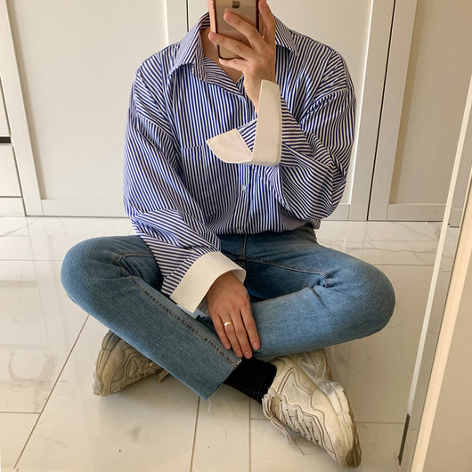 Camisa Casual a Rayas para Estudiantes - Estilo Versátil y Cómodo - Image 11