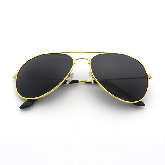 Gold frame aviator sunglasses with dark black lenses, featuring a classic vintage style. - Image 43