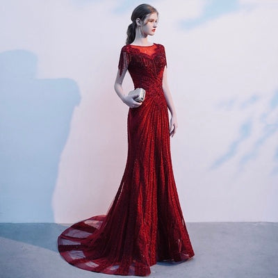 Vestido de Noche Sirena en Rojo Vino para Novia - Image 14