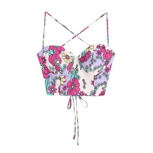 Conjunto Crop Top Encaje con Cordones y Falda Cintura Alta - Image 2