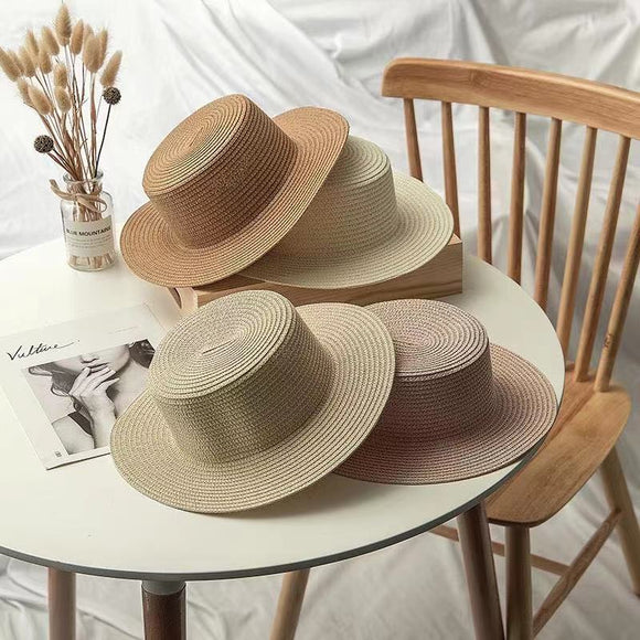 Sombrero de Paja Plano para Mujer con Protección Solar