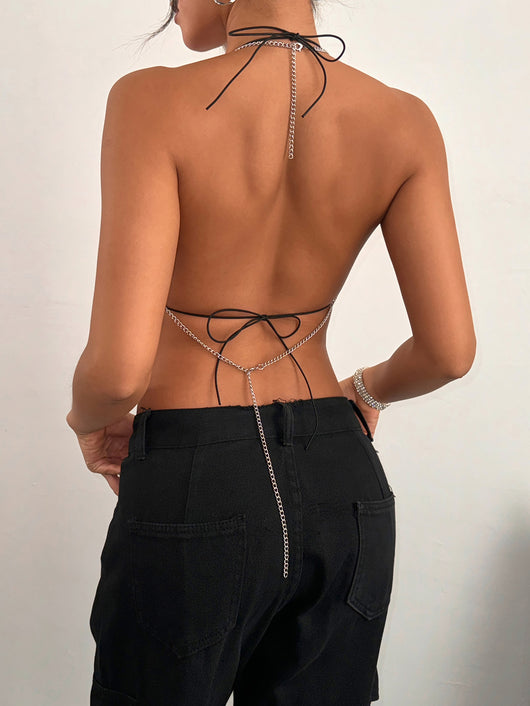 Conjunto de Dos Piezas: Top Halter Fishnet con Strass y Detalles Metálicos - Image 12
