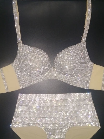 Sparkling stick-on crystal bikini set with a bra top and high-waisted bottoms, ideal for nightclubs or swimwear. - Image 6