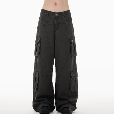 Pantalones Cargo Denim Retro Deconstruidos Unisex Holgados - Image 7