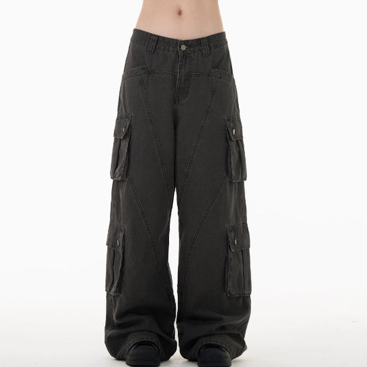 Pantalones Cargo Denim Retro Deconstruidos Unisex Holgados - Image 7