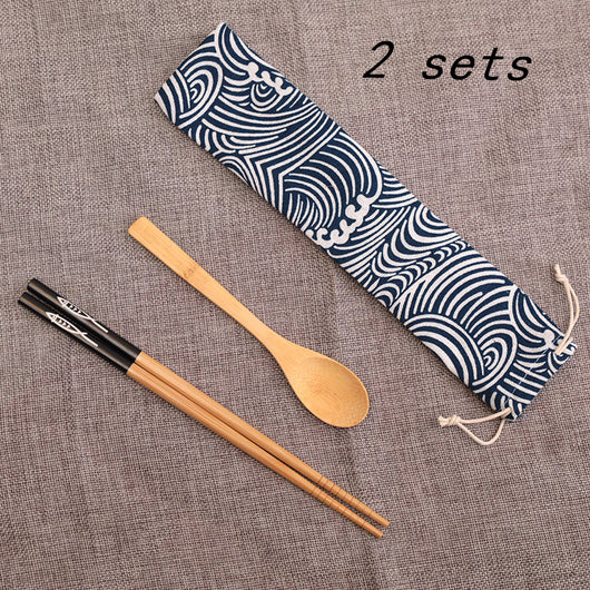 Set de Cubiertos Portátiles de Madera con Palillos y Cuchara - Image 10