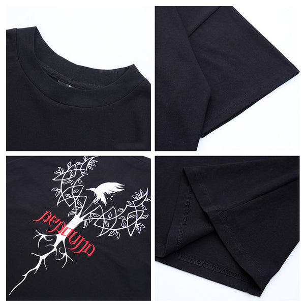 Playera de Manga Corta Estilo Anime Hip-Hop con Estampado Gráfico