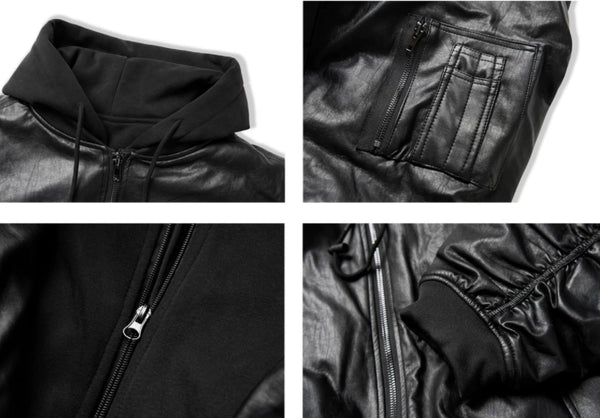 Chaqueta Acolchada de Cuero PU con Capucha y Forro Térmico