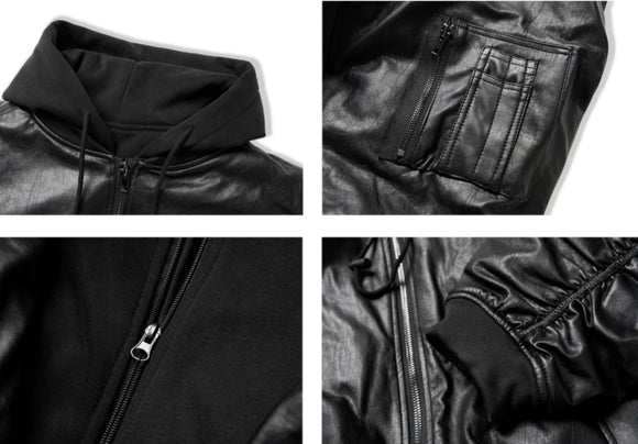 Chaqueta Acolchada de Cuero PU con Capucha y Forro Térmico