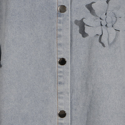 Blusa Denim con Flores 3D - Estilo Minimalista para Verano - Image 21