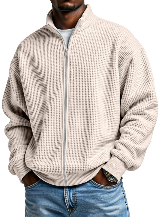 Chaqueta Minimalista de Cuello Alto con Cierre y Textura Waffle para Hombre - Image 16