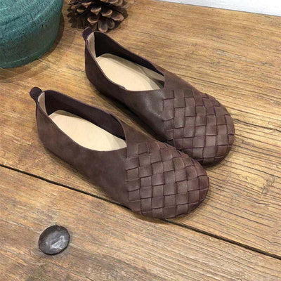 Zapatos Planos de Cuero Tejido con Punta Redonda - Estilo Retro Cómodo - Image 17
