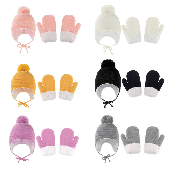 Conjunto de Gorro con Orejeras y Guantes de Lana para Niños en Color Sólido