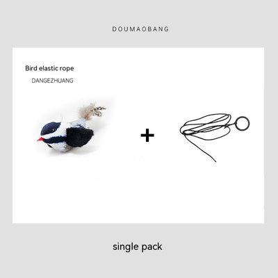 Red plush bird cat toy on a long steel wire stick with an elastic rope, designed for interactive pet play. - Image 22