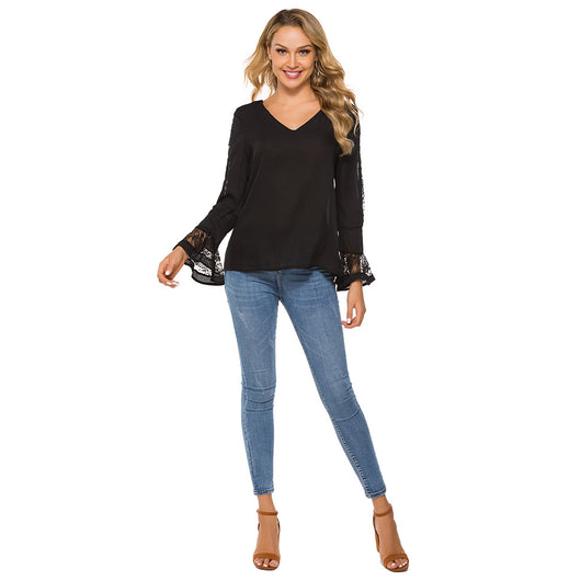Blusa Chifón Escote V con Detalles de Encaje y Costuras en Contraste - Image 8