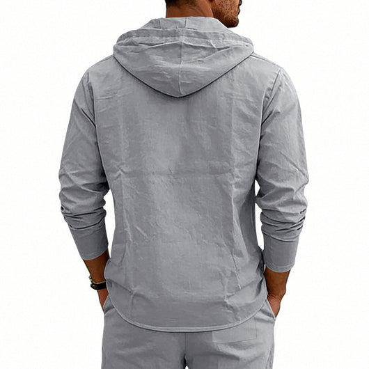 Camisa Hoody de Lino Transpirable para Hombre - Manga Larga Casual - Image 21