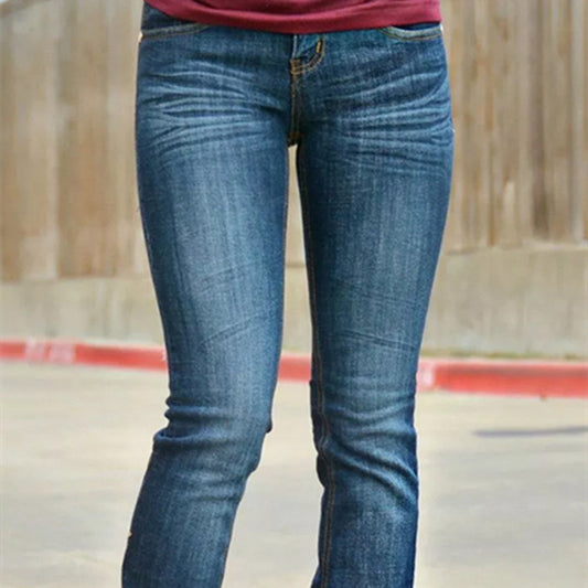 Pantalones Vaqueros Skinny Talle Bajo con Bolsillos Bordados para Mujer