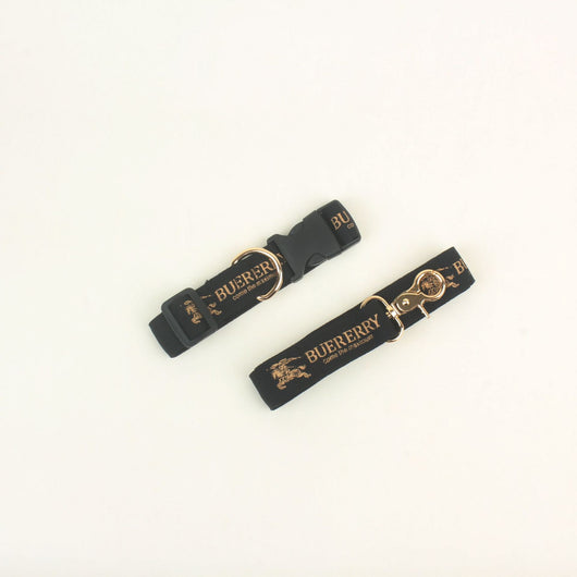 Juego de Collar y Correa para Perro Doble Capa con Estampado Dorado