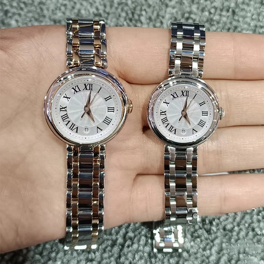 Reloj de Cuarzo con Correa de Acero y Esfera Romana Pequeña en Cuero - Image 2