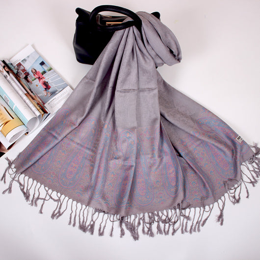 Foulard Étnico de Cachemira Dual-uso con Jacquard y Borlas - Image 33