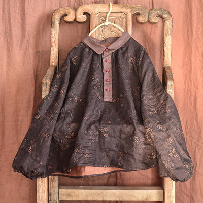 Blusa Literaria Suelta Estampado Nube Perfumada en Lino - Image 2
