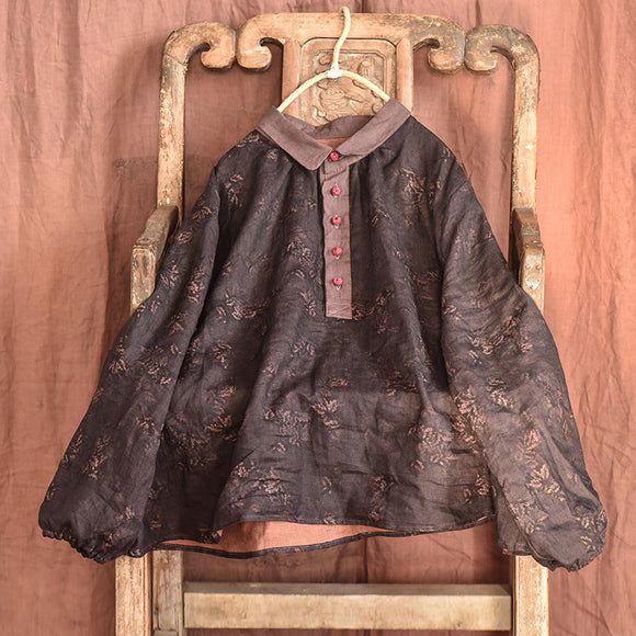 Blusa Literaria Suelta Estampado Nube Perfumada en Lino