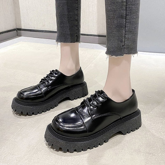 Zapatos de Plataforma Estilo Británico Retro para Mujer - Mocasines de Cuero Primavera