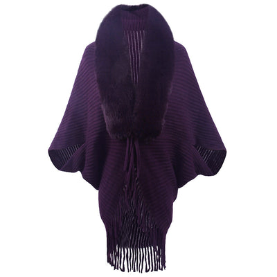 Chal Tejido con Cuello de Piel y Borlas - Image 8