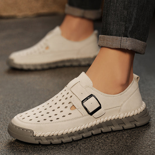 Zapatos Casuales de Cuero Transpirables con Costuras Reforzadas Talla Grande