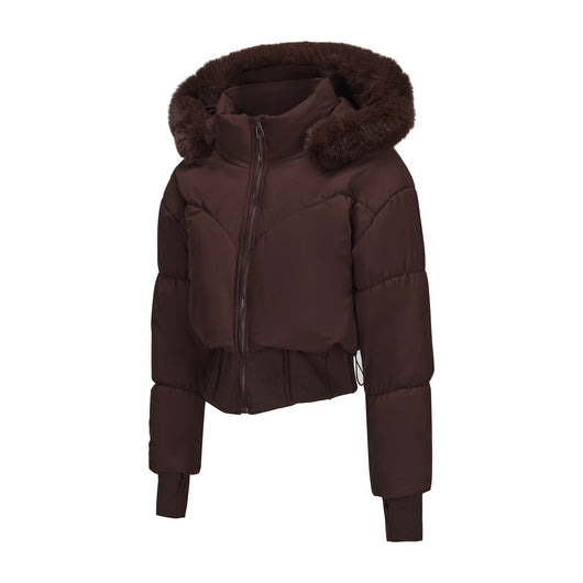 Chaqueta Corta de Algodón con Cuello de Pelaje y Cintura Ajustada - Image 13