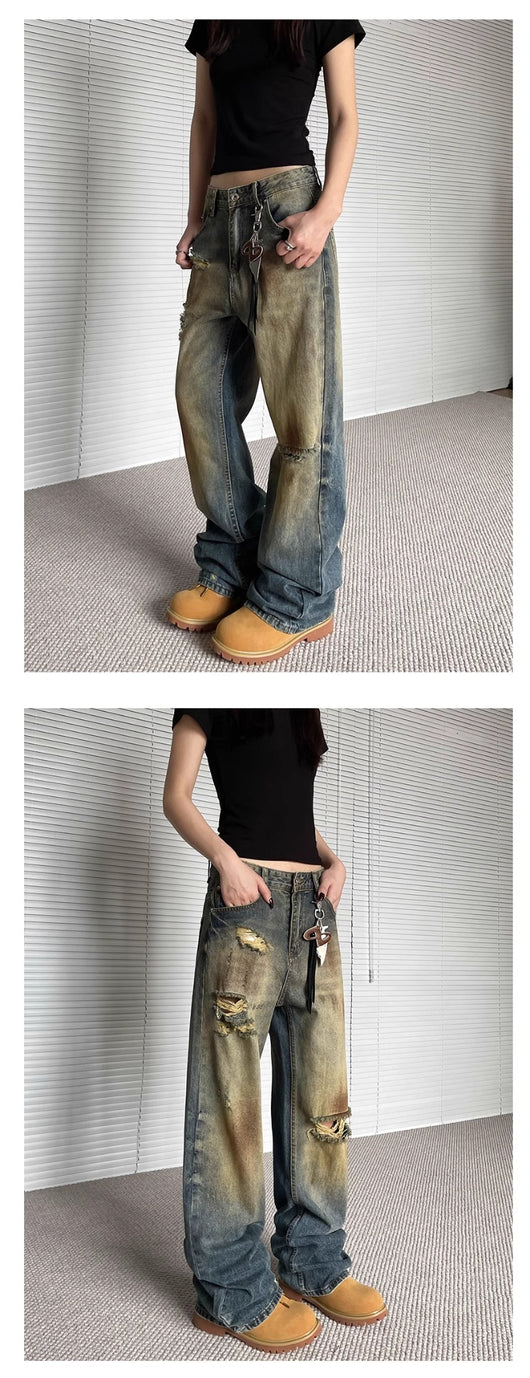 Pantalones Vaqueros Rotos Oversize Rectos de Pierna Ancha - Estilo Urbano Descontracturado - Image 14